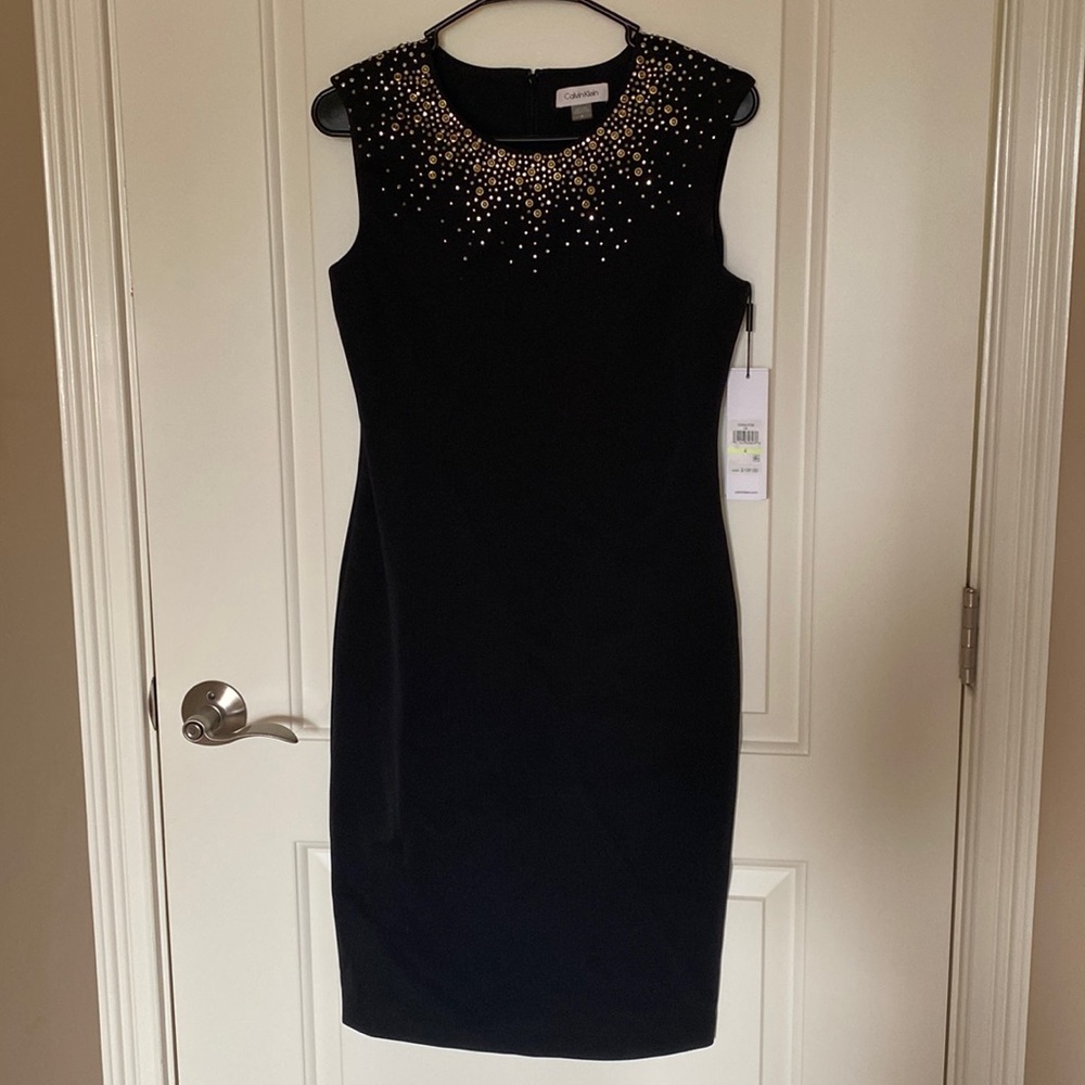 NWT Black Calvin Klein beaded sheath dress